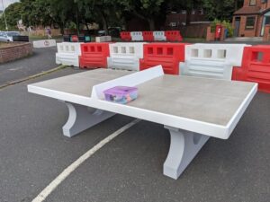 Table tennis table on the pocket park at Broadstone Hall Road North